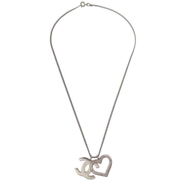 Chanel CC Heart Chain Necklace Silver - Picture 1 of 10